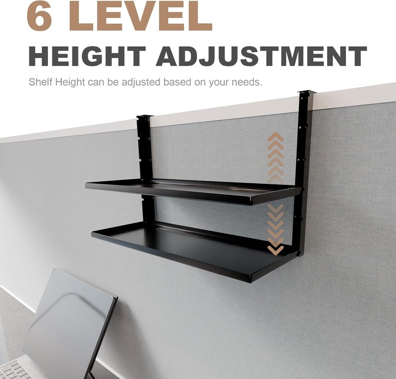 AKBFOX Office Cubicle Shelf - 14.2'' x 5.9'' Dual-Tier Storage Organizer Floating Corner Rack Hanging Shelf Height Adjustable Home Office Essentials for Planter Statue Decor Photo Frame - Image 4